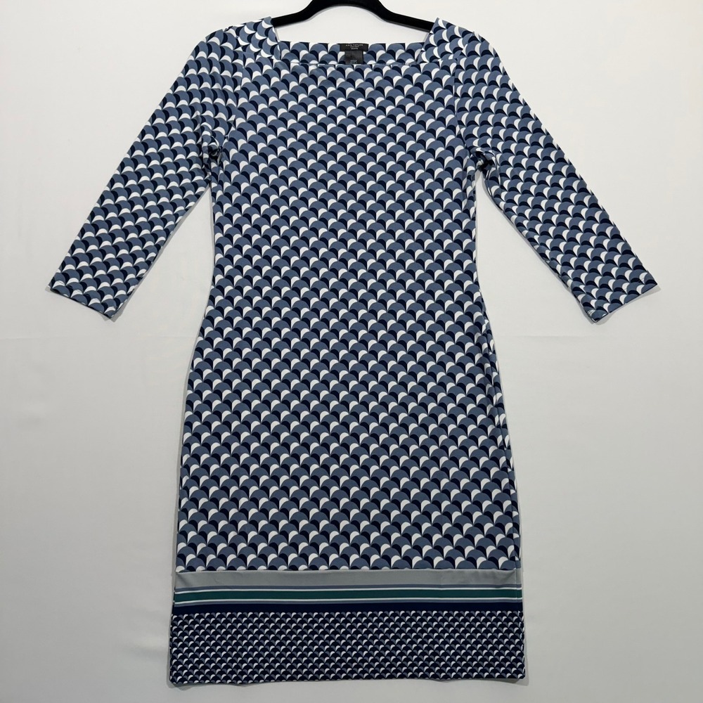 Ann Taylor Factory‎ Dress XXSP XXS Petite Geometric Pattern Boatneck Stretch Mod